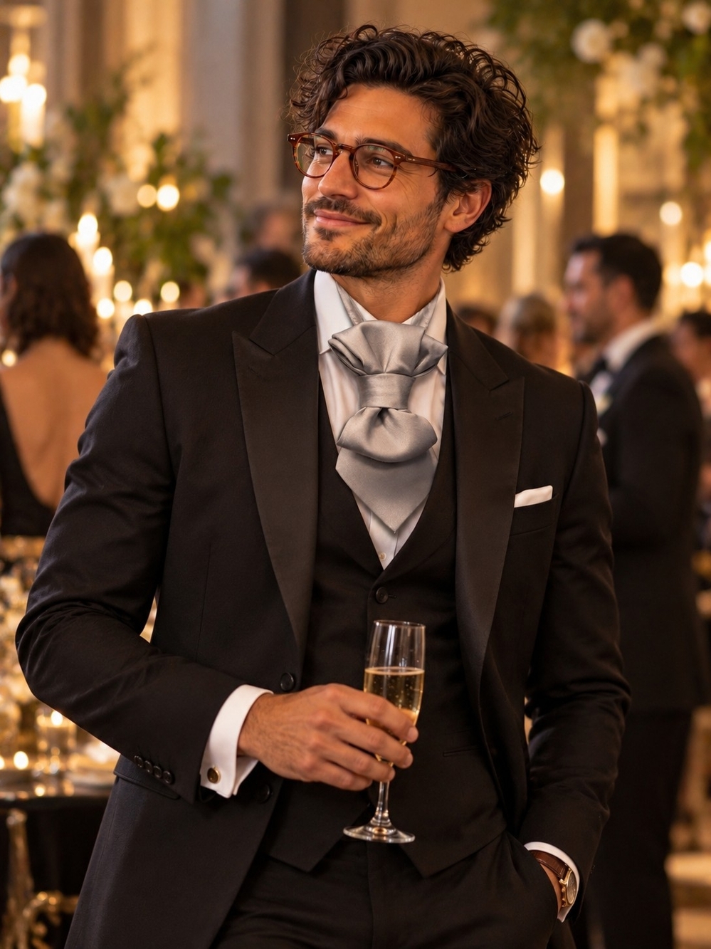Silk Ascot / Cravat in Silver Gray